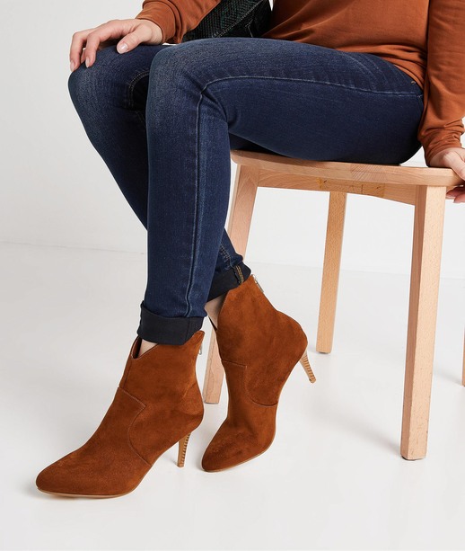 Boots imitation daim à talon fin CAMEL