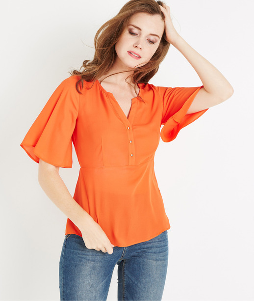 Blouse manches courtes boutonnée ORANGE