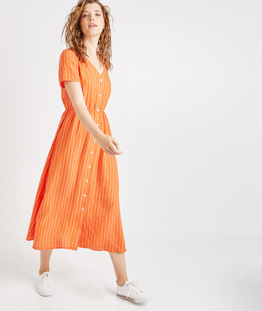 Robe mi longue boutonnée ORANGE