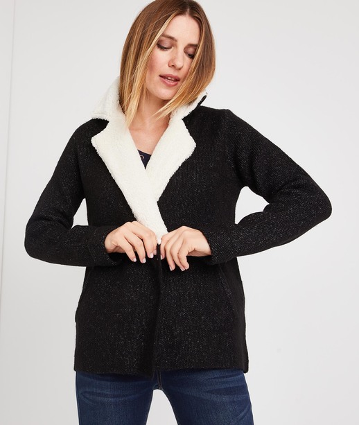 Gilet veste boutonné tout doux NOIR