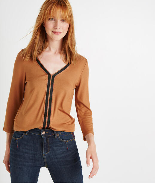 T-shirt manches 3/4 avec galons CAMEL