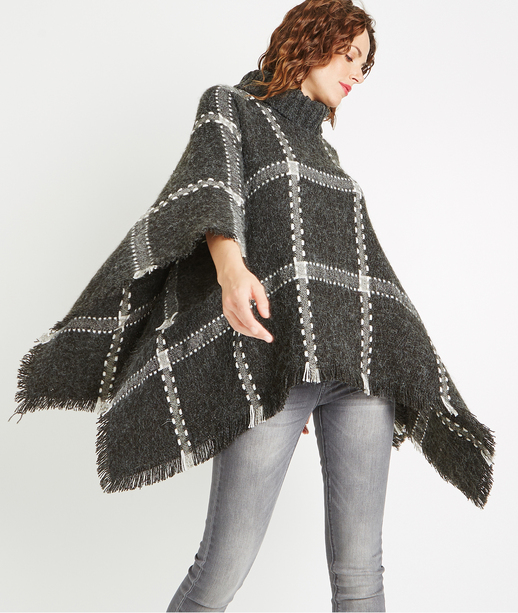 Poncho d'hiver à carreaux GRIS CHINE