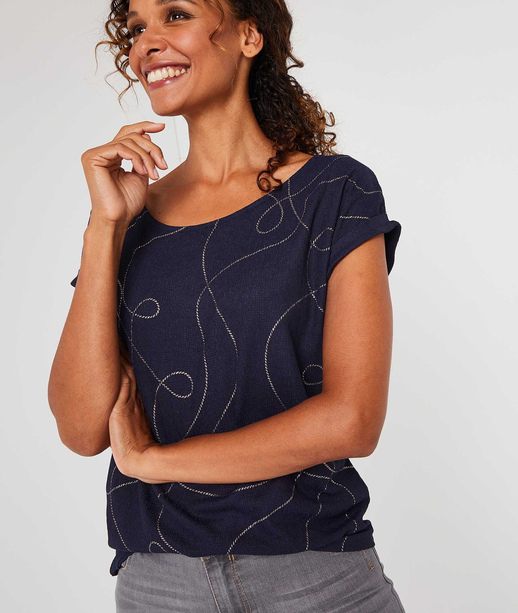 T-shirt froissé dessin cordages MARINE