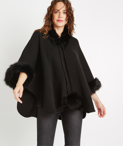 Poncho avec fausse fourrure NOIR