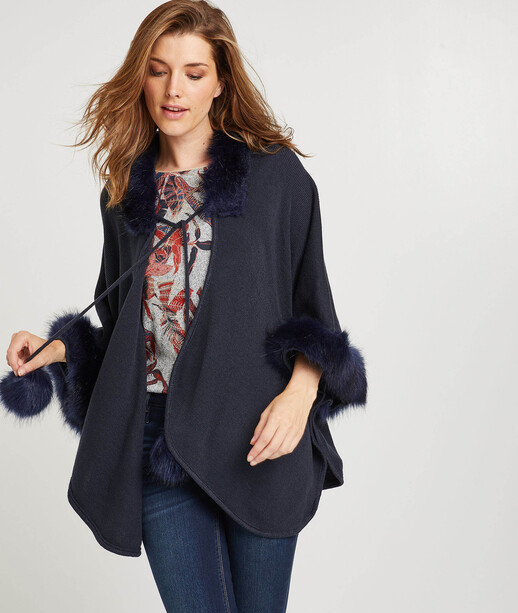 Poncho avec fausse fourrure BLEU