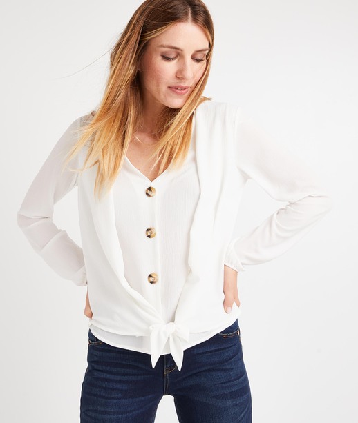 Blouse écru boutonnée avec noeud ECRU