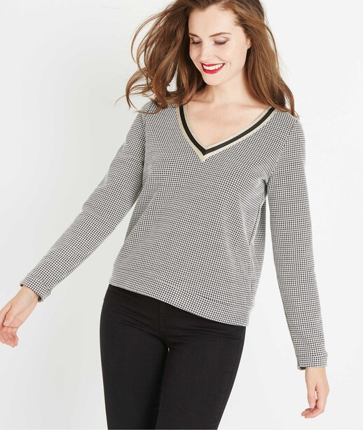 Sweat pied de poule lurex ECRU