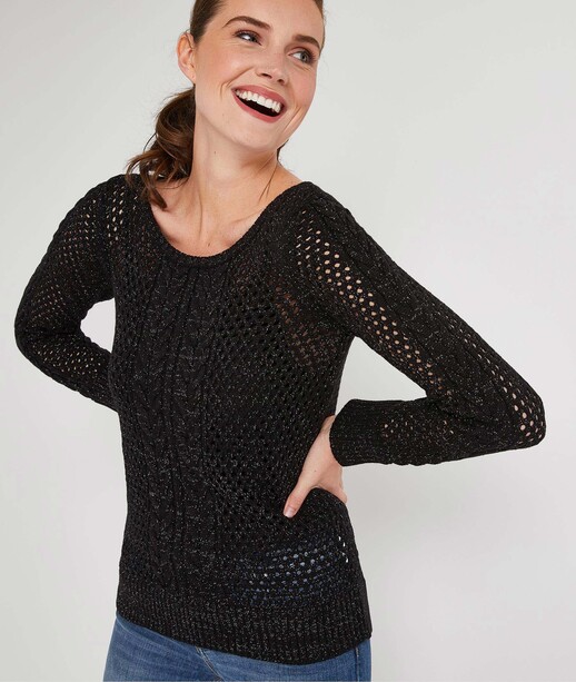 Pull en maille ajourée lurex NOIR