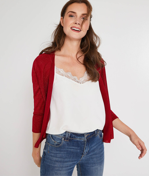 Gilet court brillant femme ROUGE