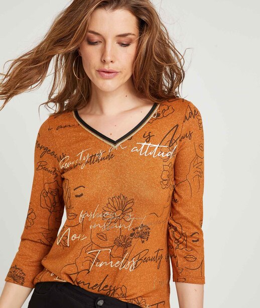 T-shirt avec dessins et textes CARAMEL