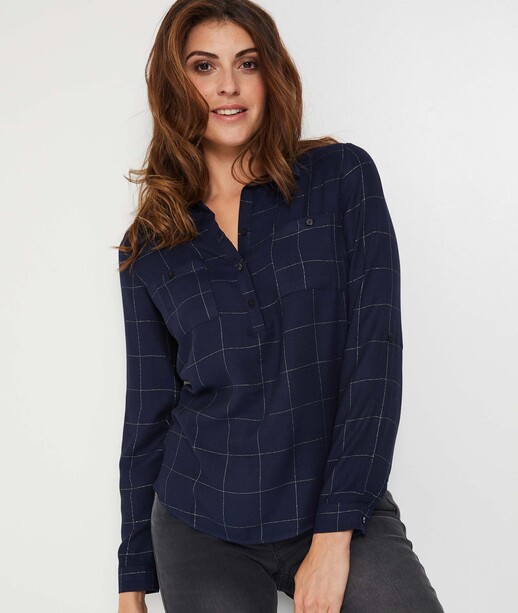 Blouse marine à carreaux CARREAUX