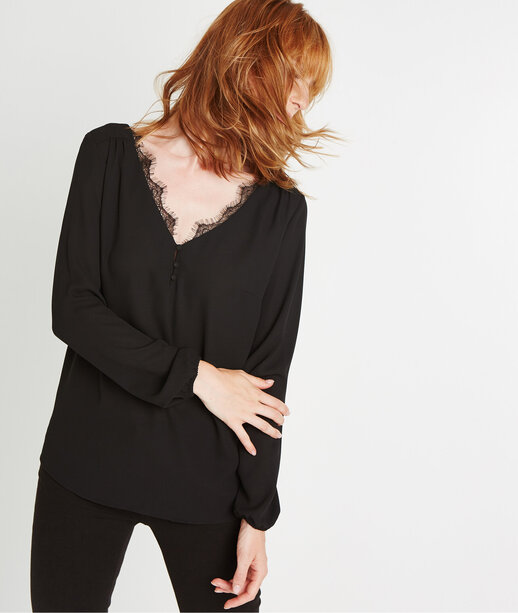 T-shirt fluide manches longues NOIR