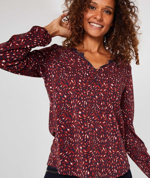 T-shirt imprimé manches longues CARAMEL