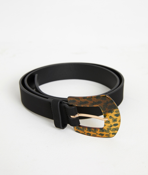Ceinture noire avec boucle léopard NOIR