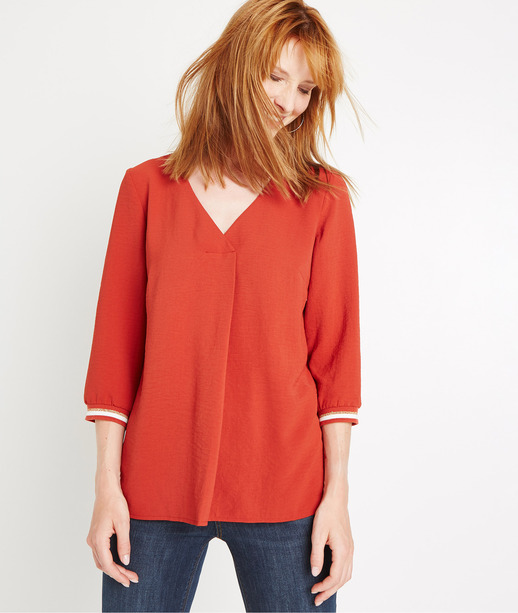 Blouse col V avec bords côte TERRACOTTA