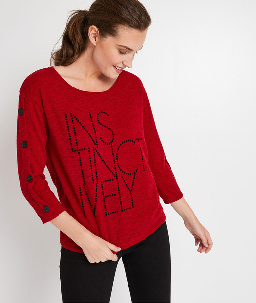 T-shirt manches 3/4 imprimé ROUGE