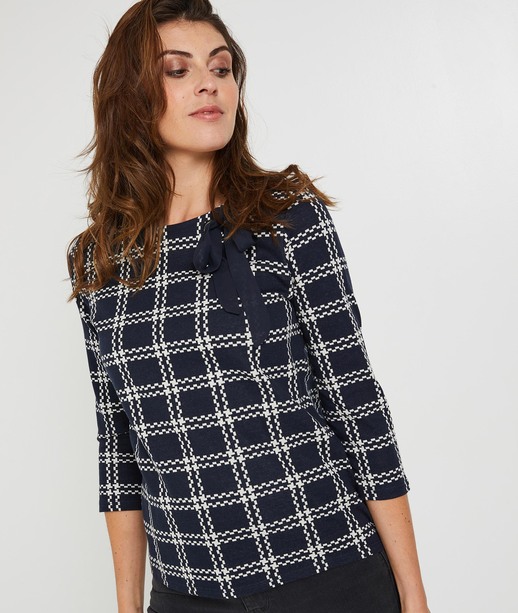 Sweat à carreaux avec ruban MARINE