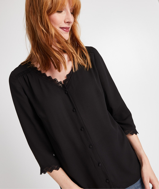 Blouse noir dentelle femme NOIR