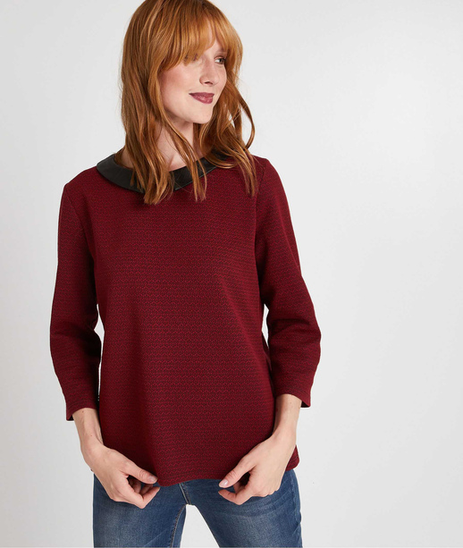 Sweat manches 3/4 et col Claudine ROUGE