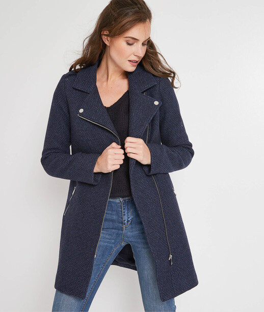 Manteau zippe en laine MARINE