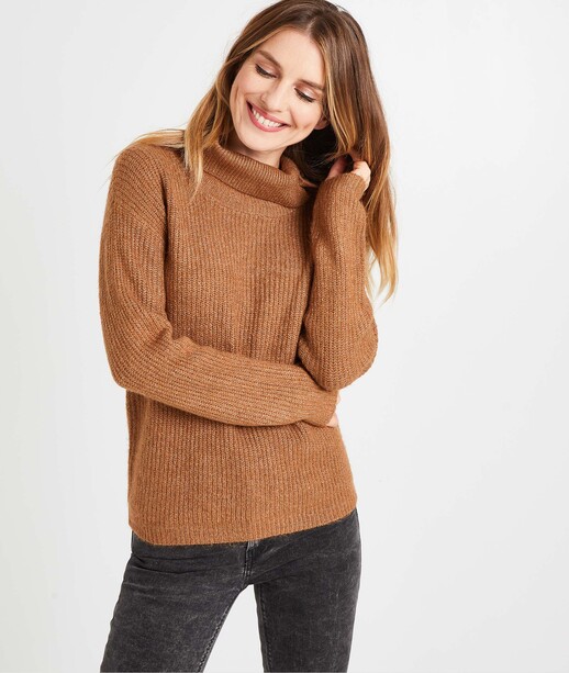 Pull marron col roulé femme CAMEL