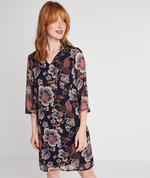 Robe fluide imprimé avec transparence BLEU