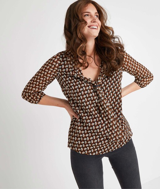 Blouse col V manches 3/4 IMPRIME