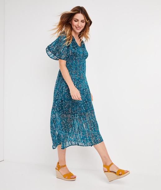 Robe longue bleue imprimée VERT