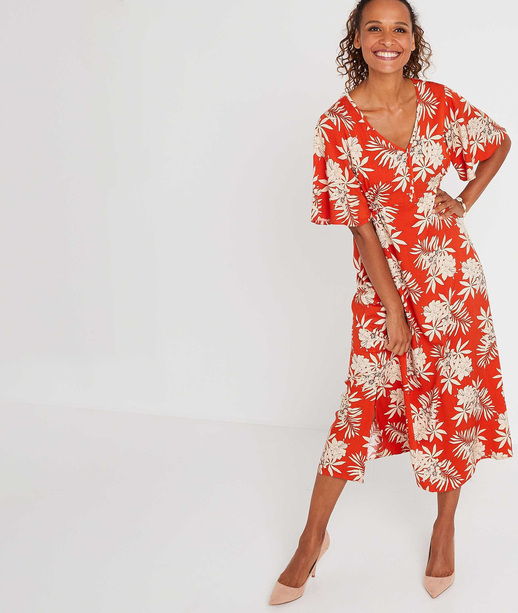 Robe longue orange imprimé fleuri PAPRIKA