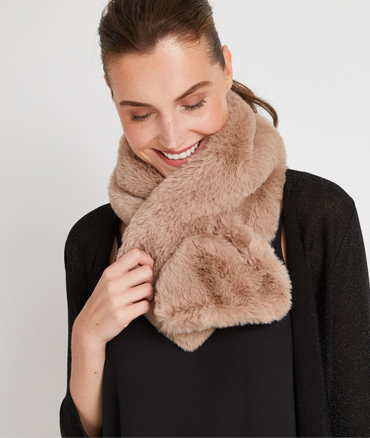 Col uni fausse fourrure femme NATUREL