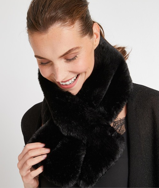 Col uni fausse fourrure femme NOIR