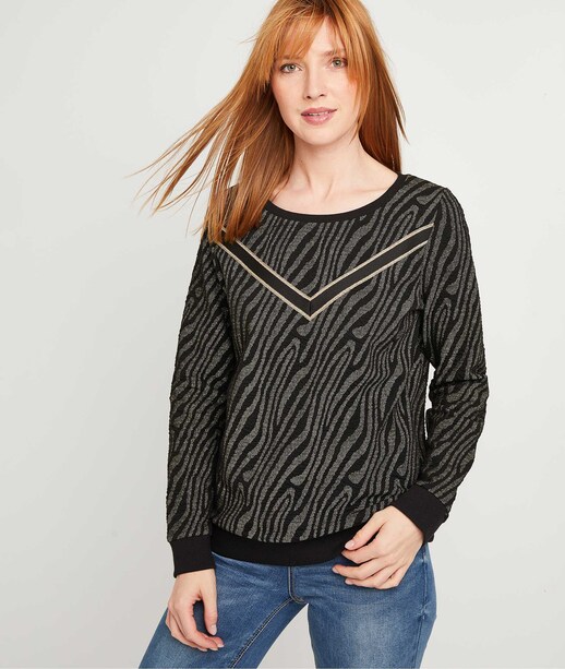 Sweat en jacquard zébré femme NOIR