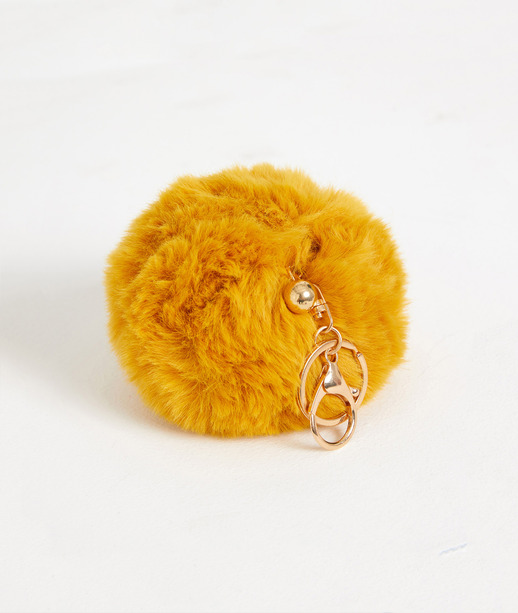 Porte-clé pompon fausse fourrure JAUNE