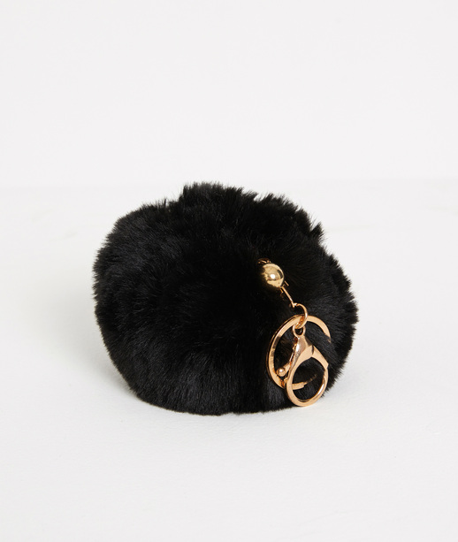 Porte-clé pompon fausse fourrure NOIR