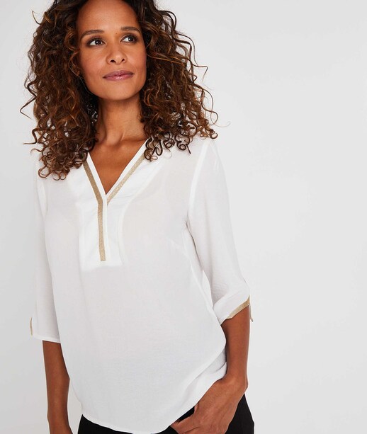 Blouse manches 3/4 avec galons ECRU