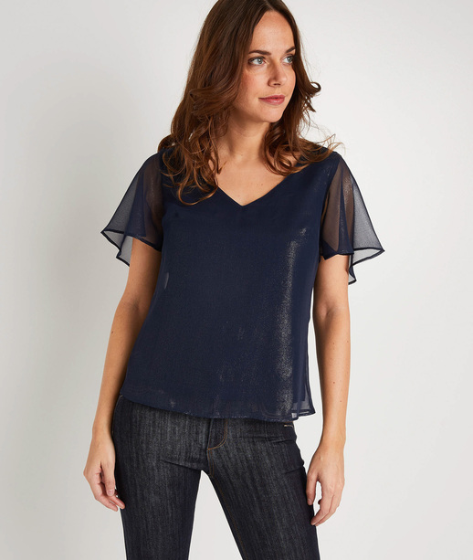 Blouse marine avec dentelle femme MARINE