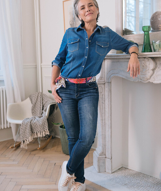 Jean slim avec ceinture femme DARK STONE