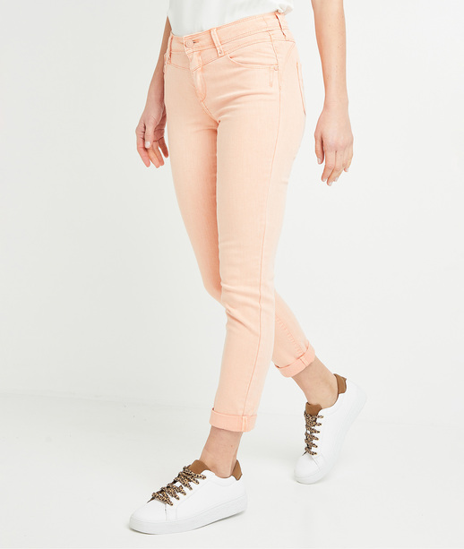 Jean raccourci de couleur femme MANDARINE