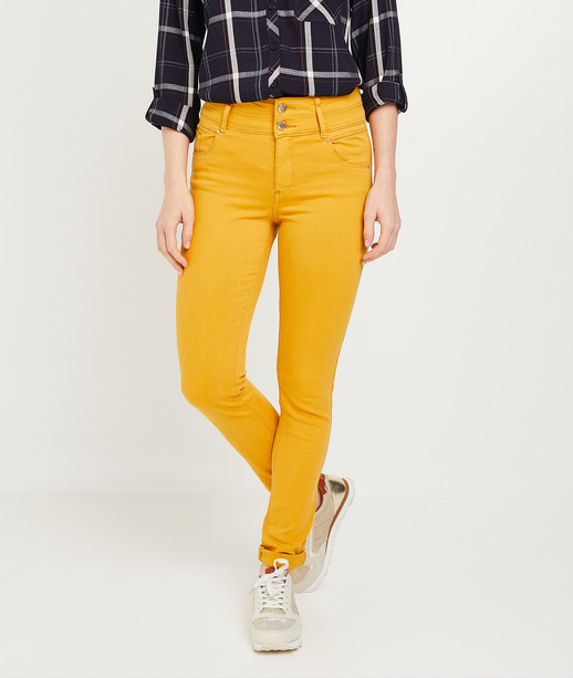 Pantalon slim taille haute femme CURRY