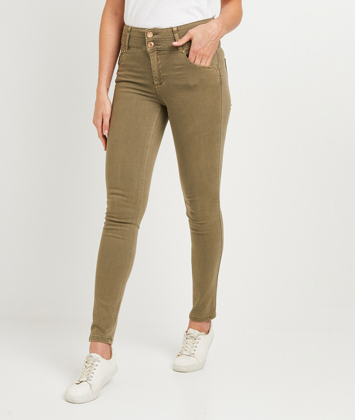 Pantalon slim taille haute femme KAKI