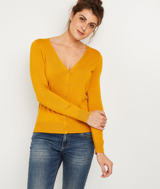 Gilet boutonné uni femme CURRY