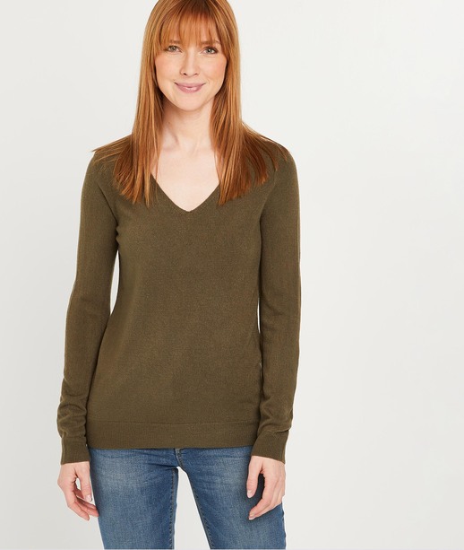 Pull uni avec dentelle femme KAKI