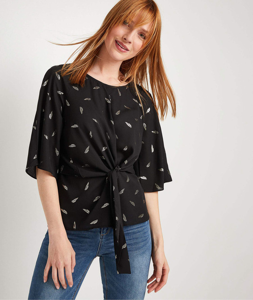Blouse noire imprimée femme IMPRIME