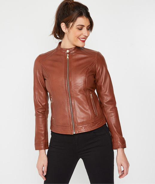 Blouson en cuir marron femme MARRON