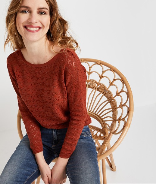 Pull col V boutonné dos femme TERRACOTTA