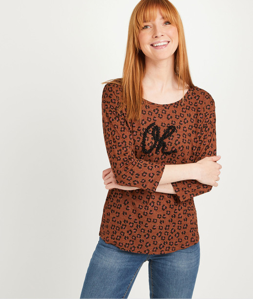 T-shirt imprimé léopard femme CARAMEL
