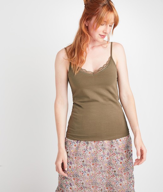 Débardeur en coton uni femme KAKI