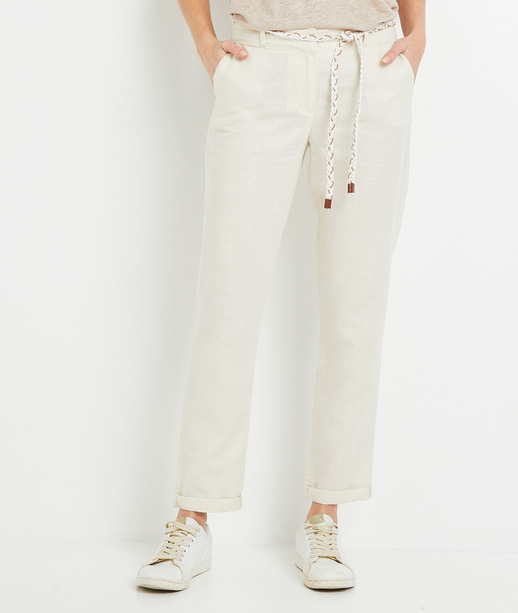 Chino en lin et coton femme ECRU