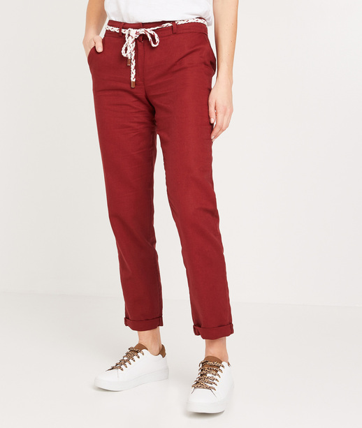 Chino en lin et coton femme SANGUINE