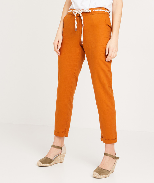 Chino en lin et coton femme CURRY